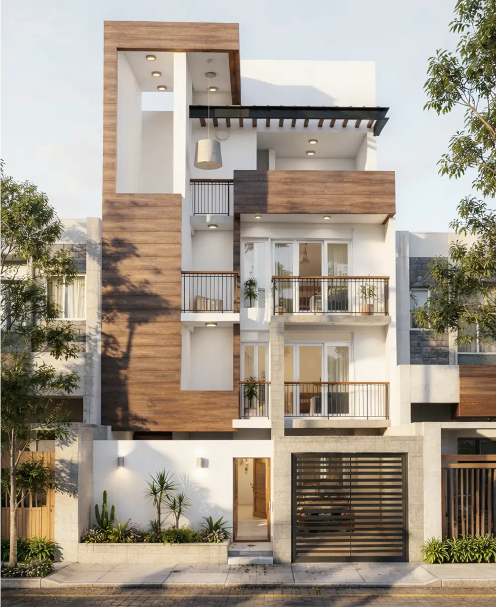 Fachada de vivienda multifamiliar moderna en Castilla, Piura.